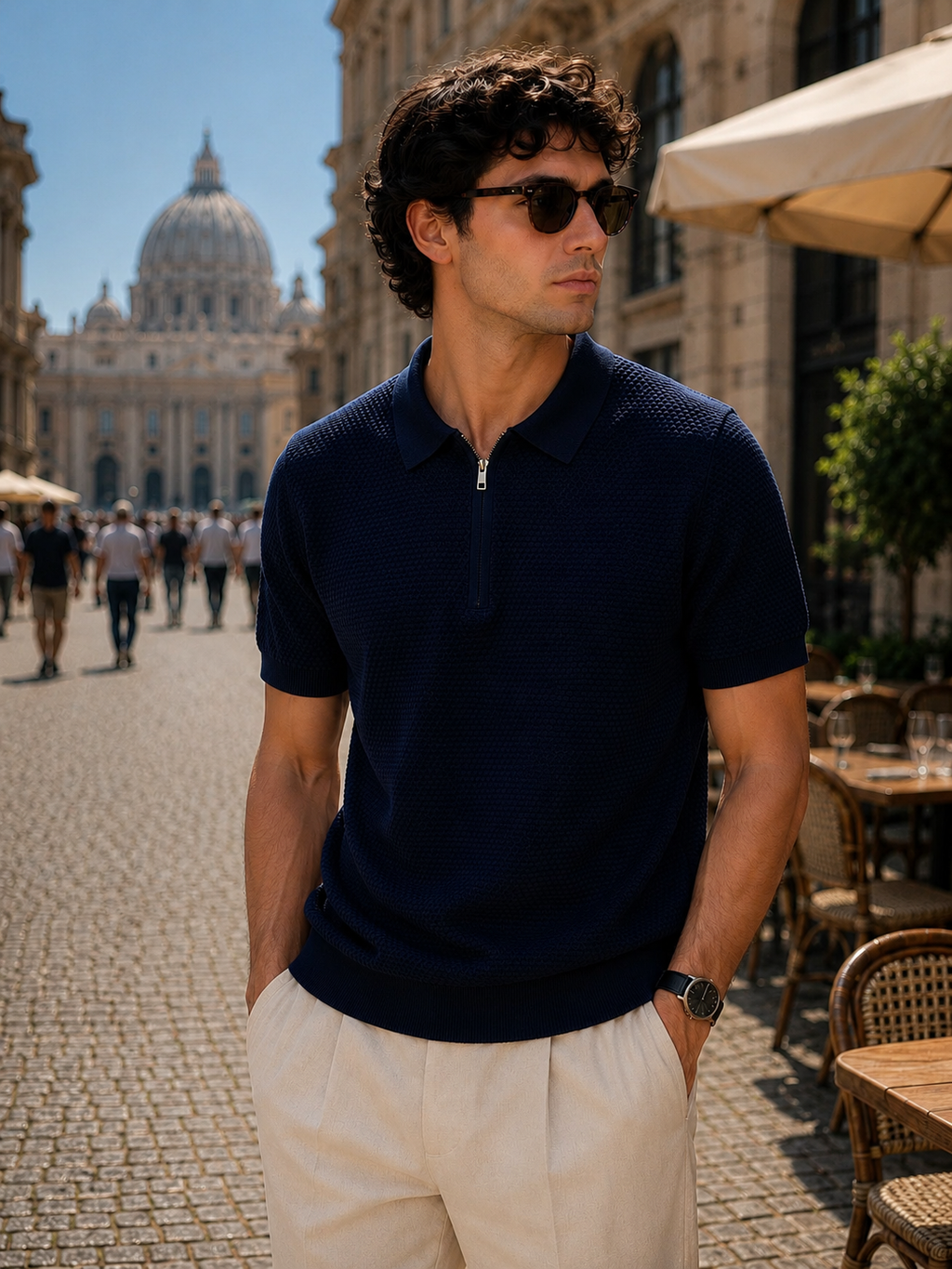 Polo mezza zip-fantasia nido d'ape