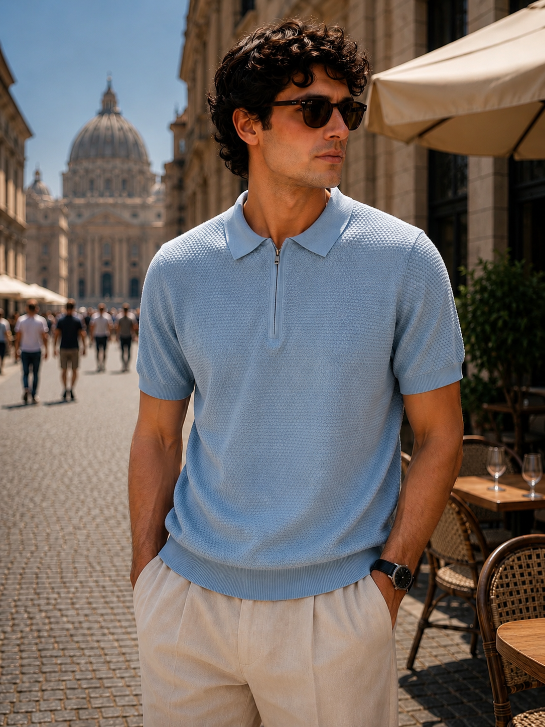 Polo mezza zip-fantasia nido d'ape