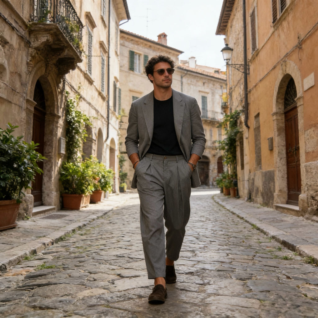 Pantalone Baggy Fit con pinces – 100% Cotone Made in Italy