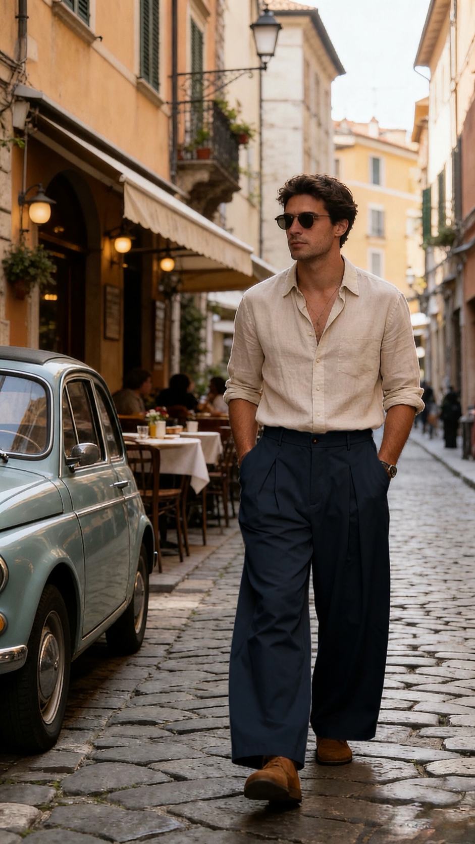 Pantalone Baggy Fit con pinces – 100% Cotone Made in Italy