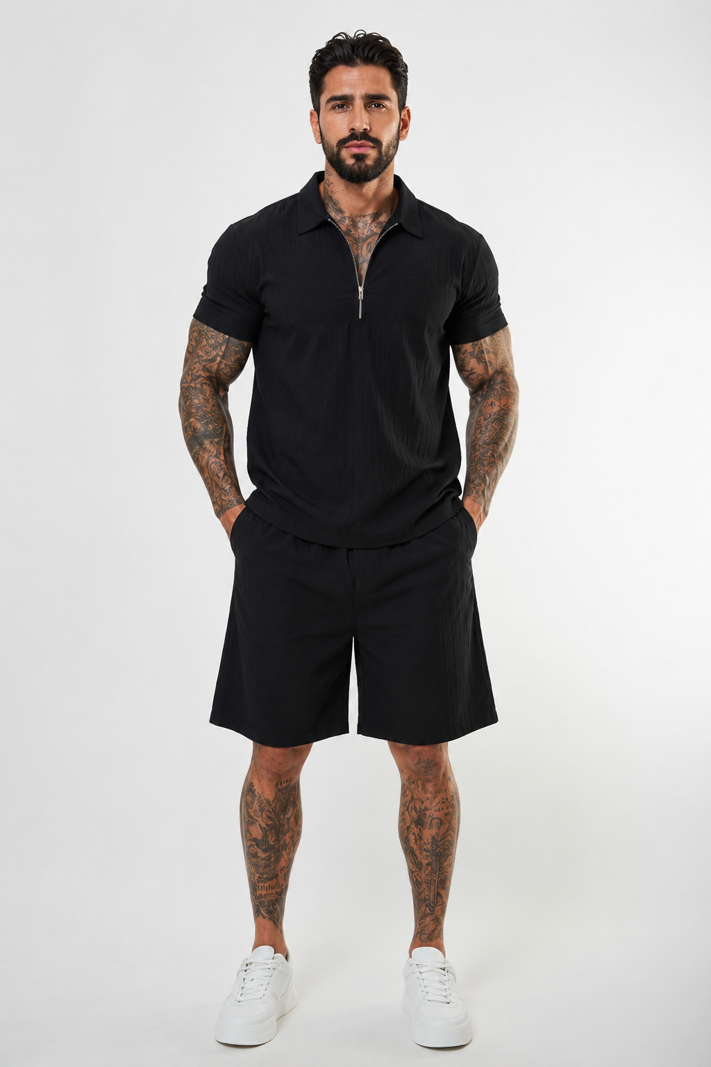 Coordinato uomo “Ponza” in cotone mezza zip