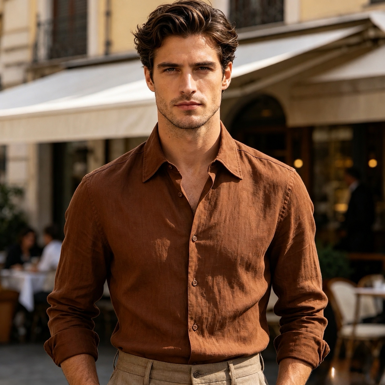 Camicia misto lino-collo francese