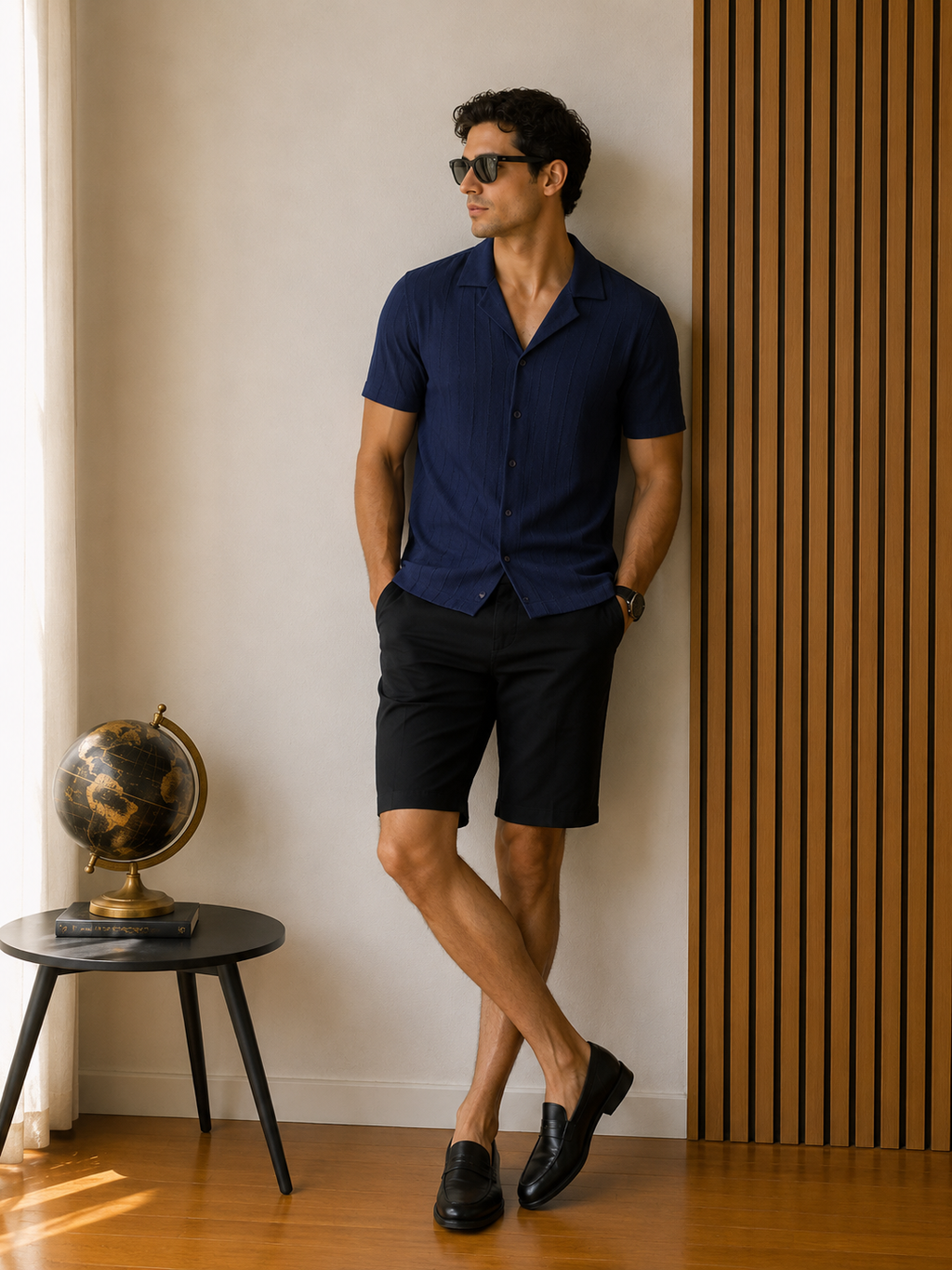 Polo camicia in filo di cotone al 100%￼- collo francese