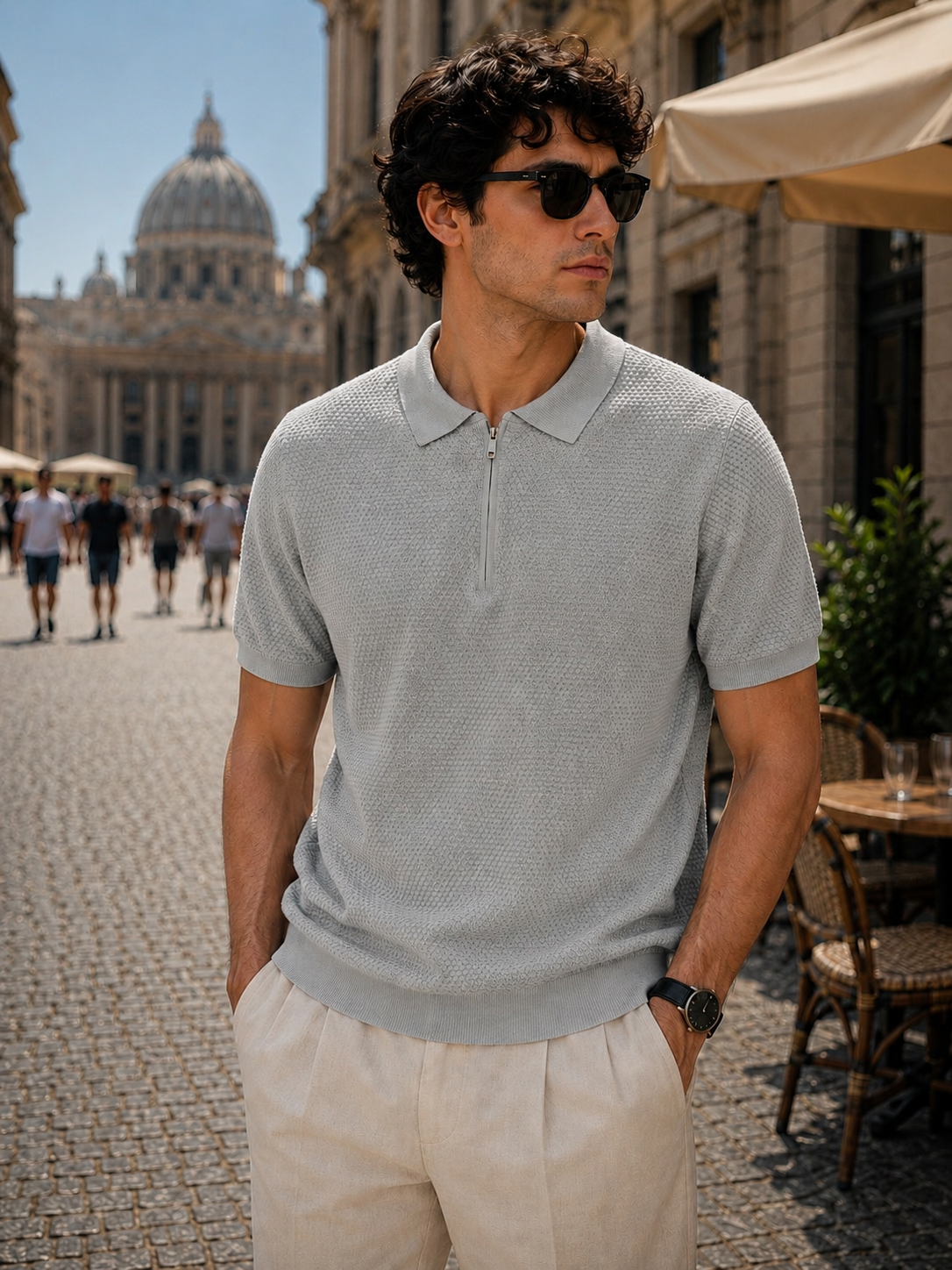 Polo mezza zip-fantasia nido d'ape
