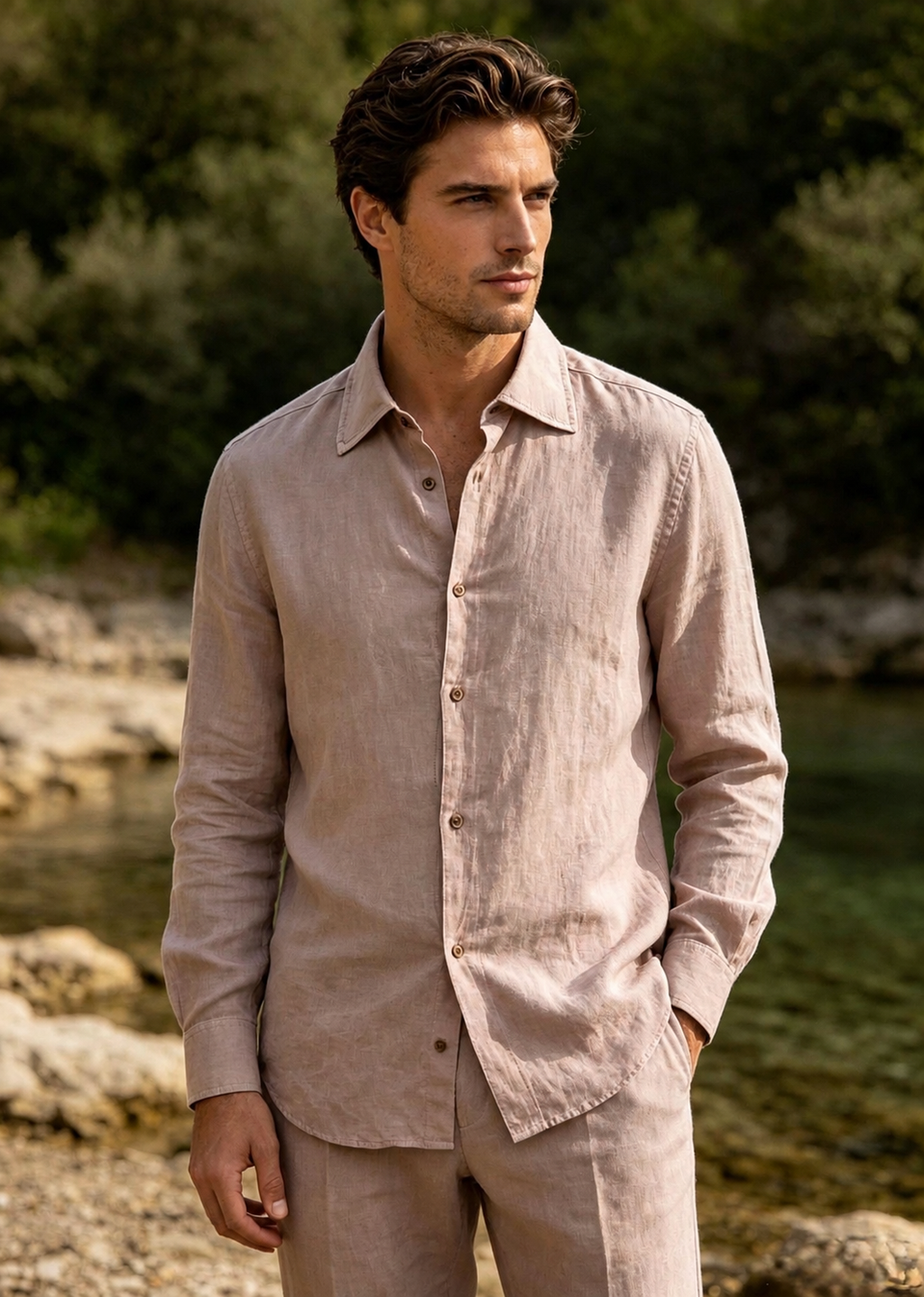 Camicia misto lino-collo francese