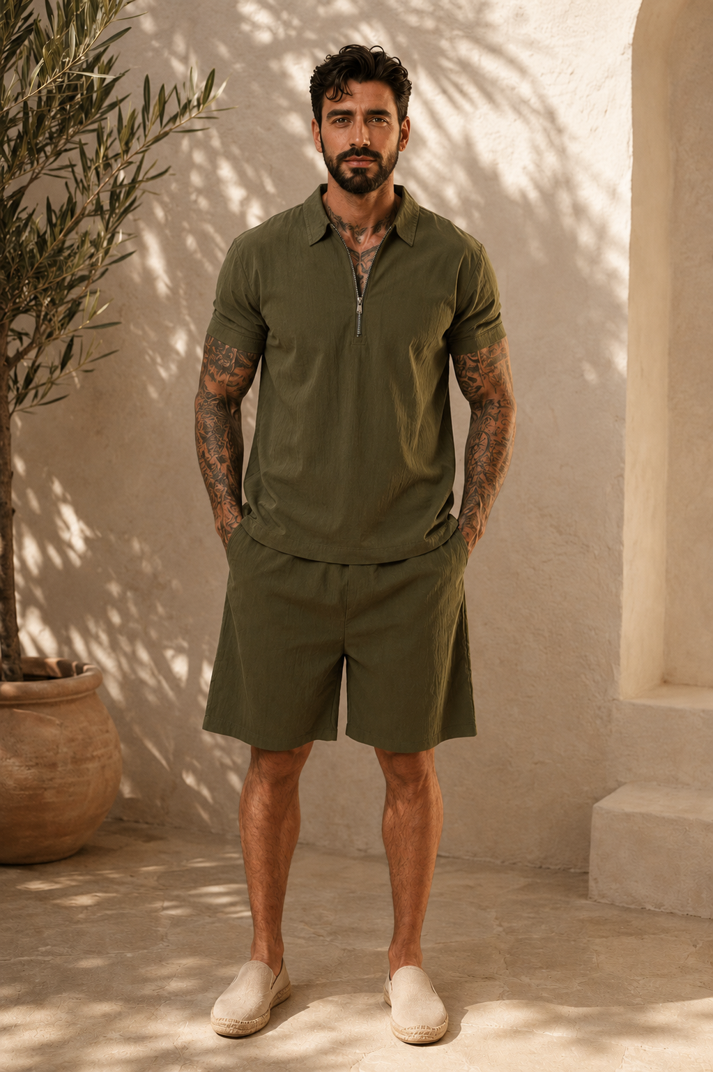 Coordinato uomo “Ponza” in cotone mezza zip
