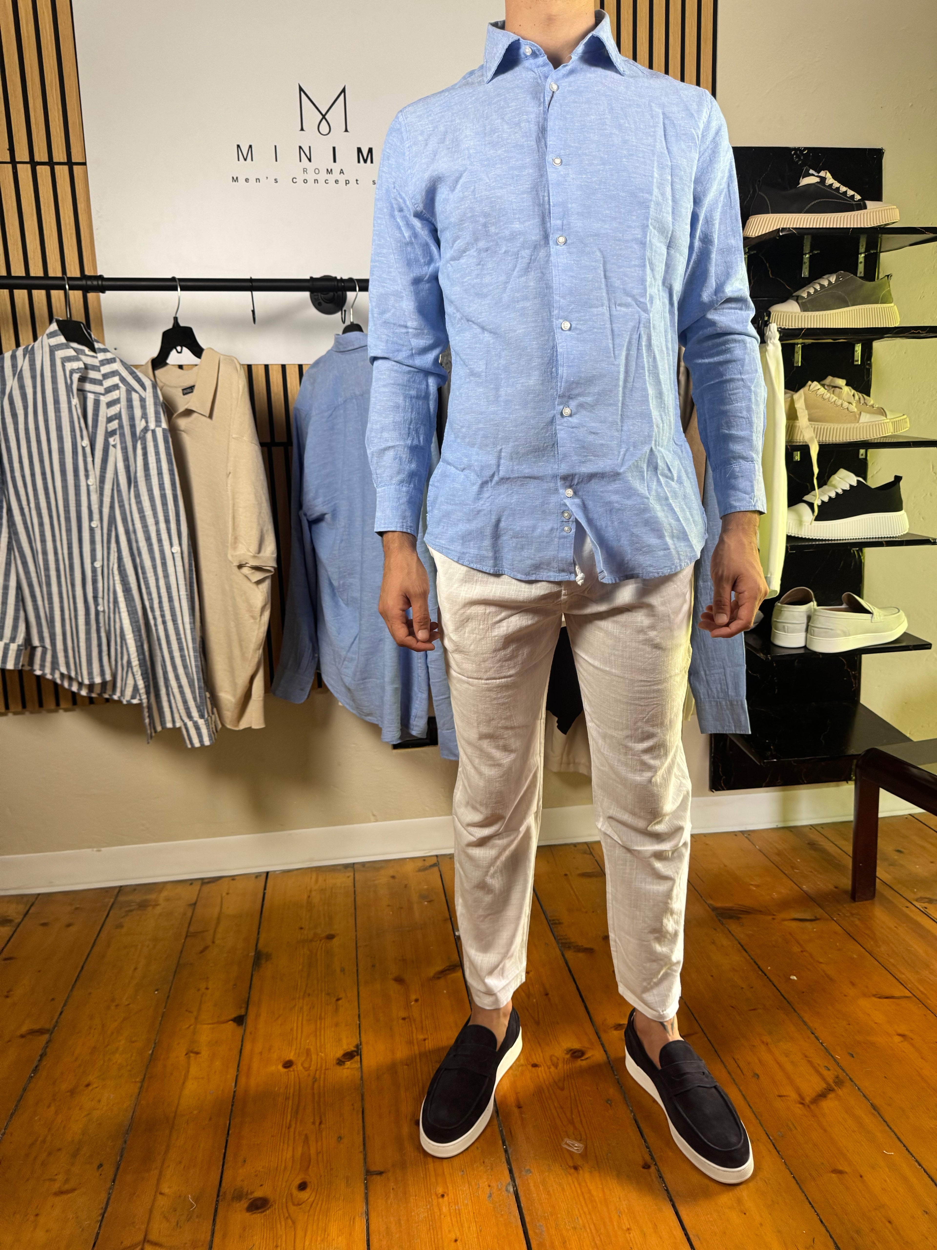 Camicia misto lino-collo francese
