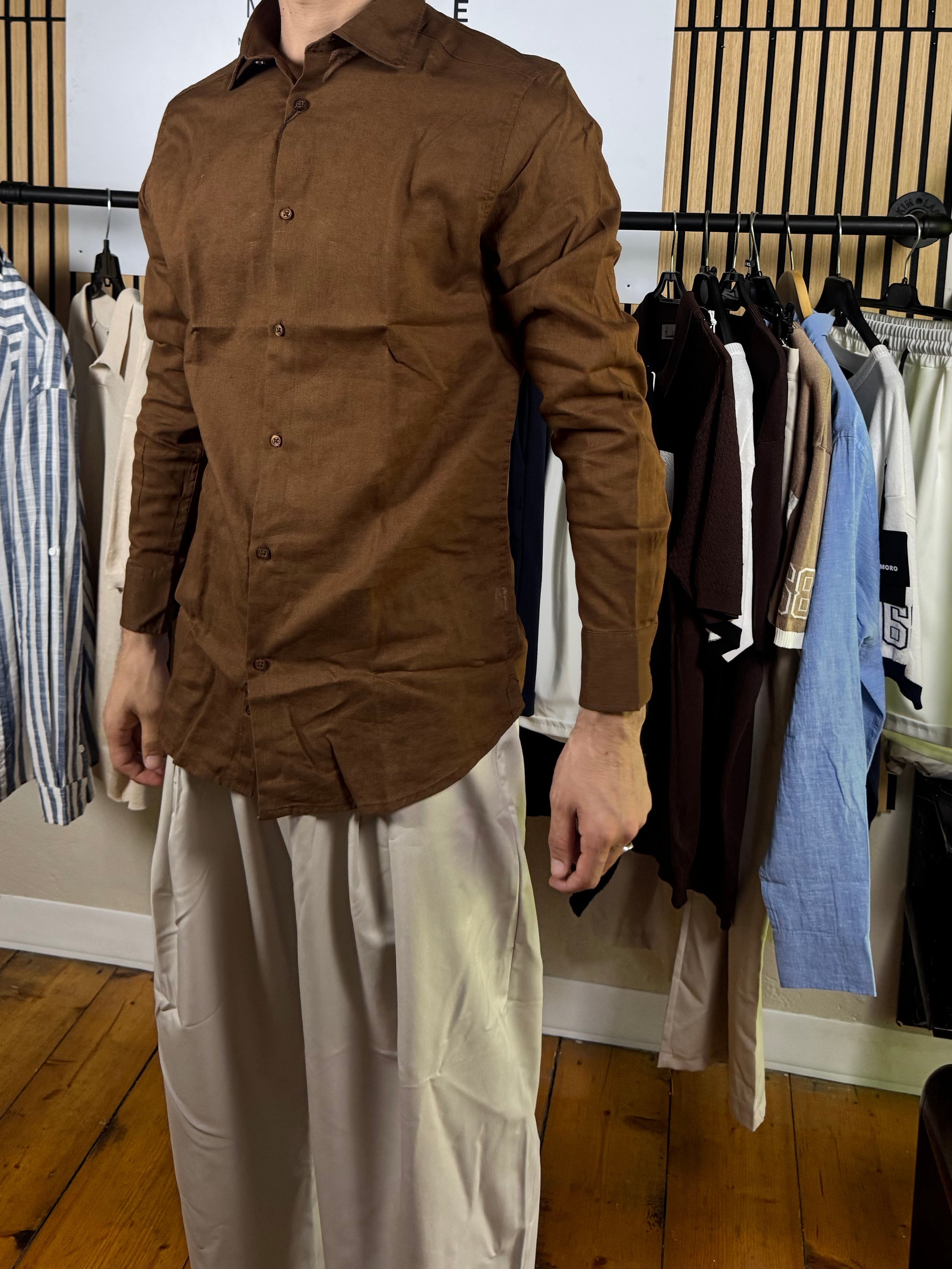 Camicia misto lino-collo francese