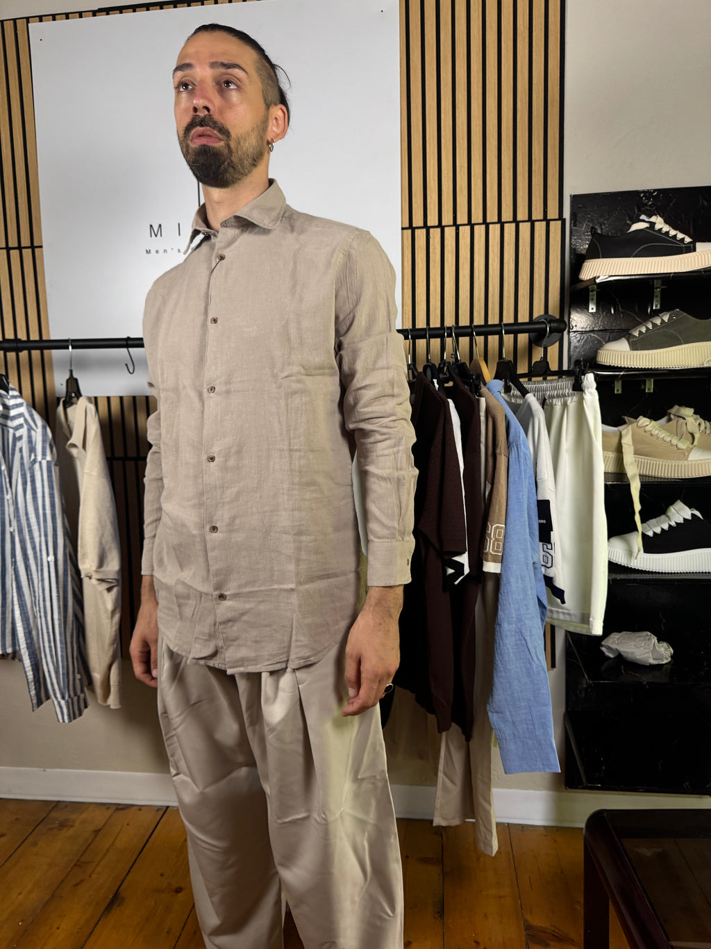 Camicia misto lino-collo francese