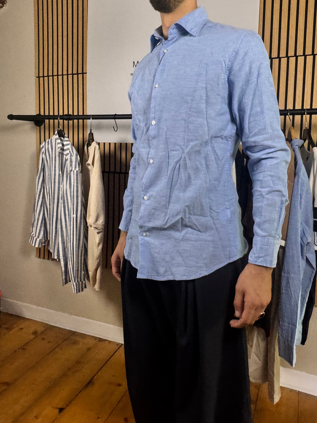 Camicia misto lino-collo francese