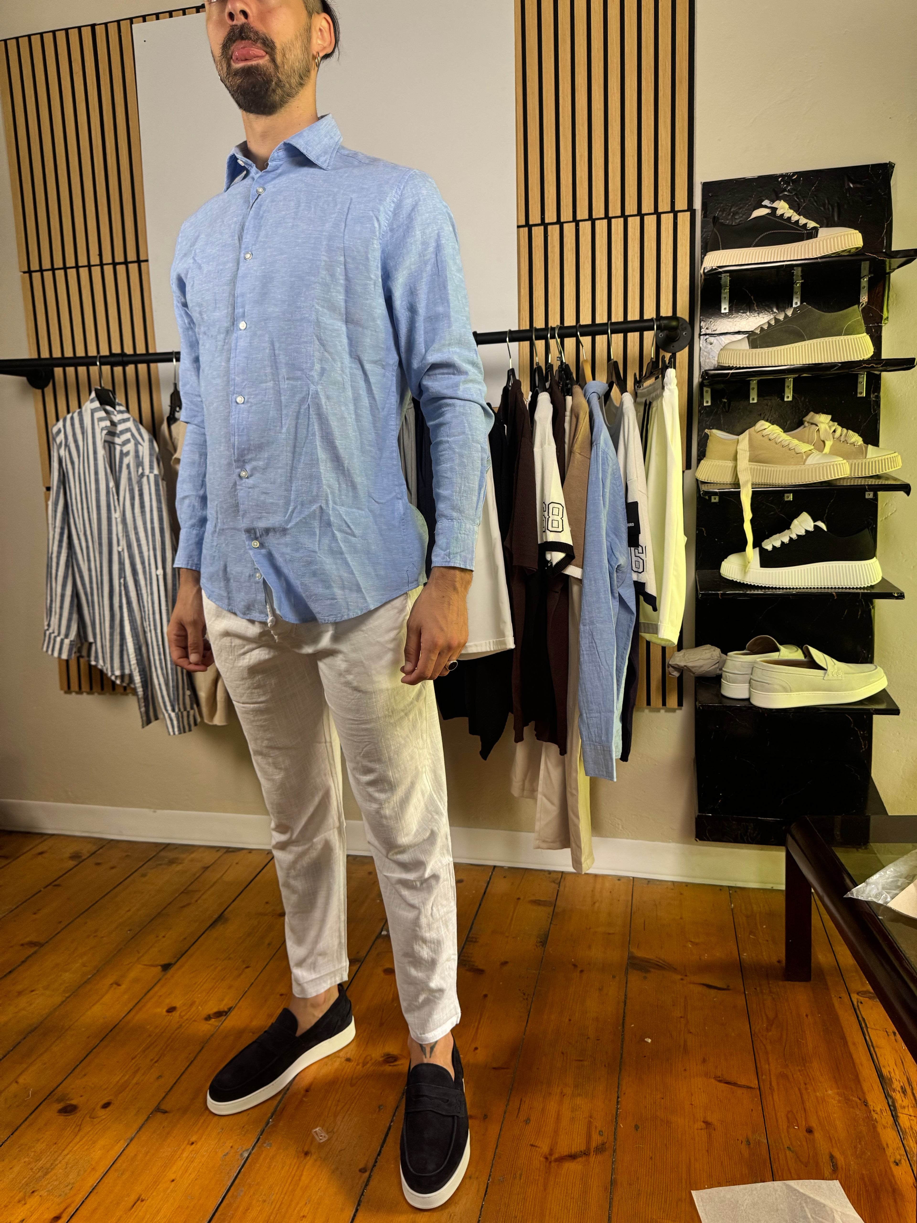 Camicia misto lino-collo francese